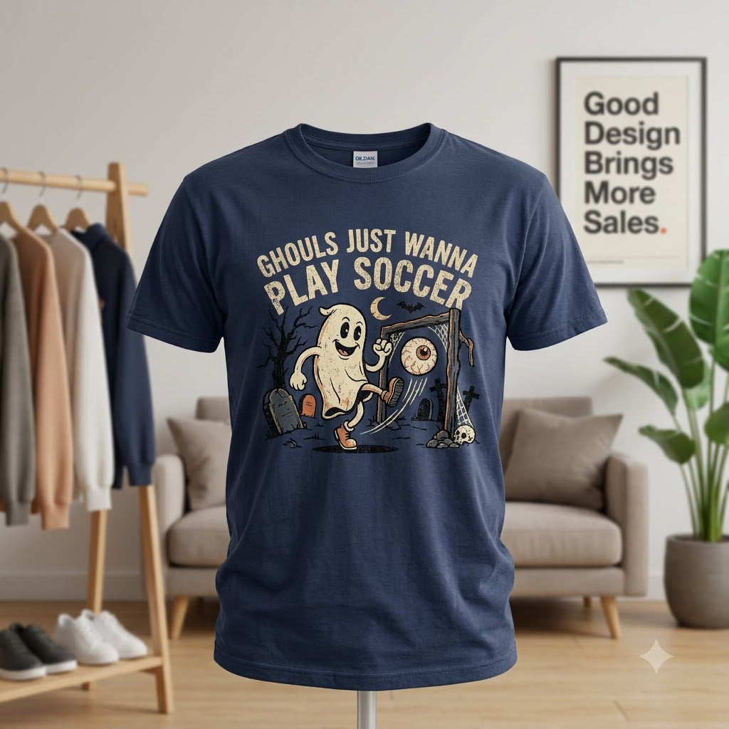 Ghouls Just Wanna Play Soccer Halloween Hoodie - 1930s Rubber Hose Ghost Athlete Graphic Sweatshirt