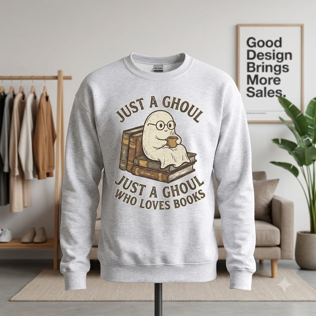 ust A Ghoul Who Loves Books Halloween Hoodie - Cozy Reading Ghost Bookworm Graphic Sweatshirt
