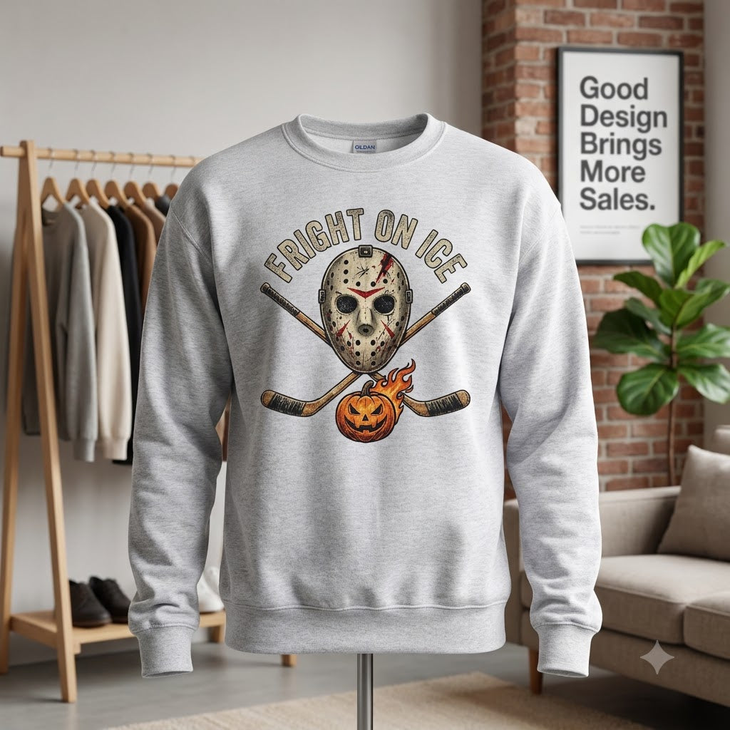 Fright On Ice Goalie Mask Hockey Halloween Hoodie - Vintage Slasher Sports Graphic Sweatshirt