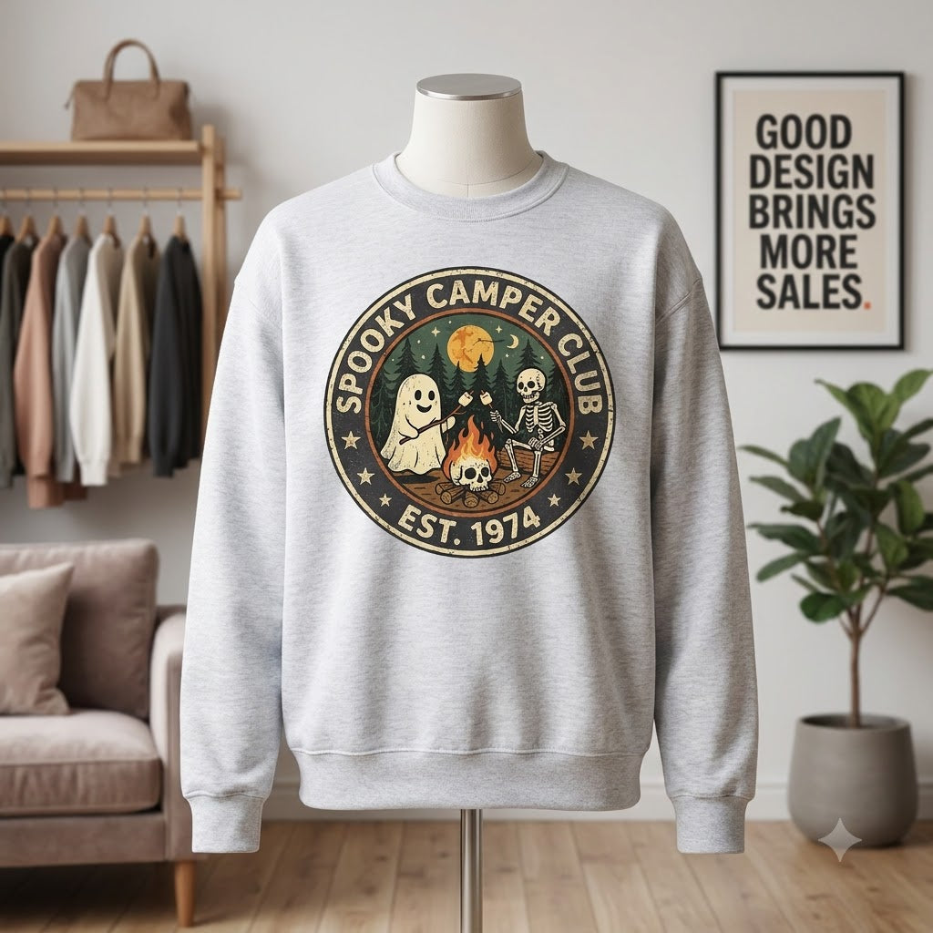 Spooky Camper Club Halloween Hoodie - Vintage Retro Outdoor Camping Graphic Sweatshirt