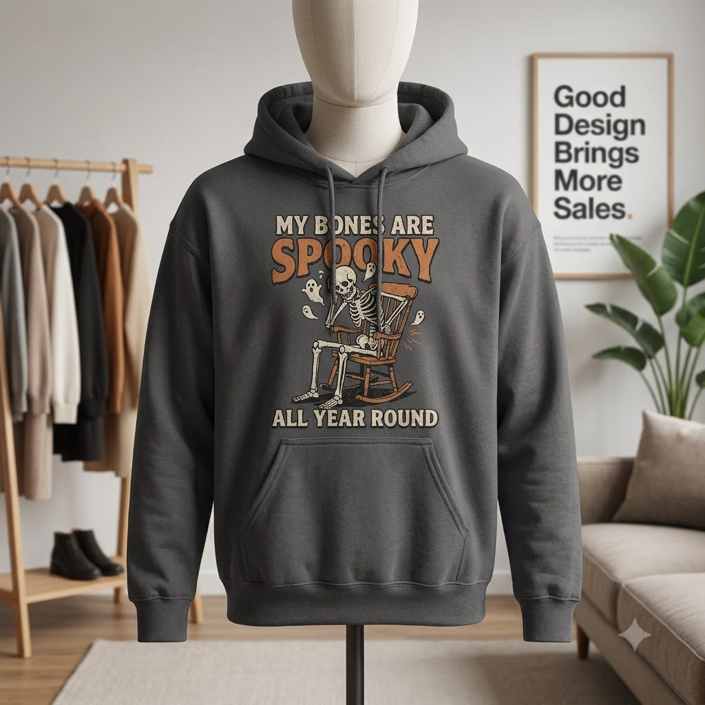 My Bones Are Spooky Funny Skeleton Halloween Hoodie - Retro Aging Adult Humor Graphic Sweatshirt