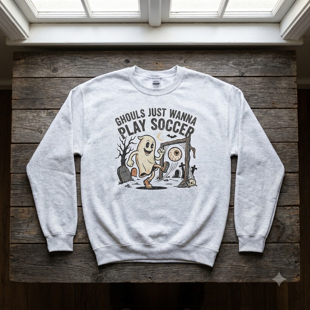 Ghouls Just Wanna Play Soccer Halloween Hoodie - 1930s Rubber Hose Ghost Athlete Graphic Sweatshirt