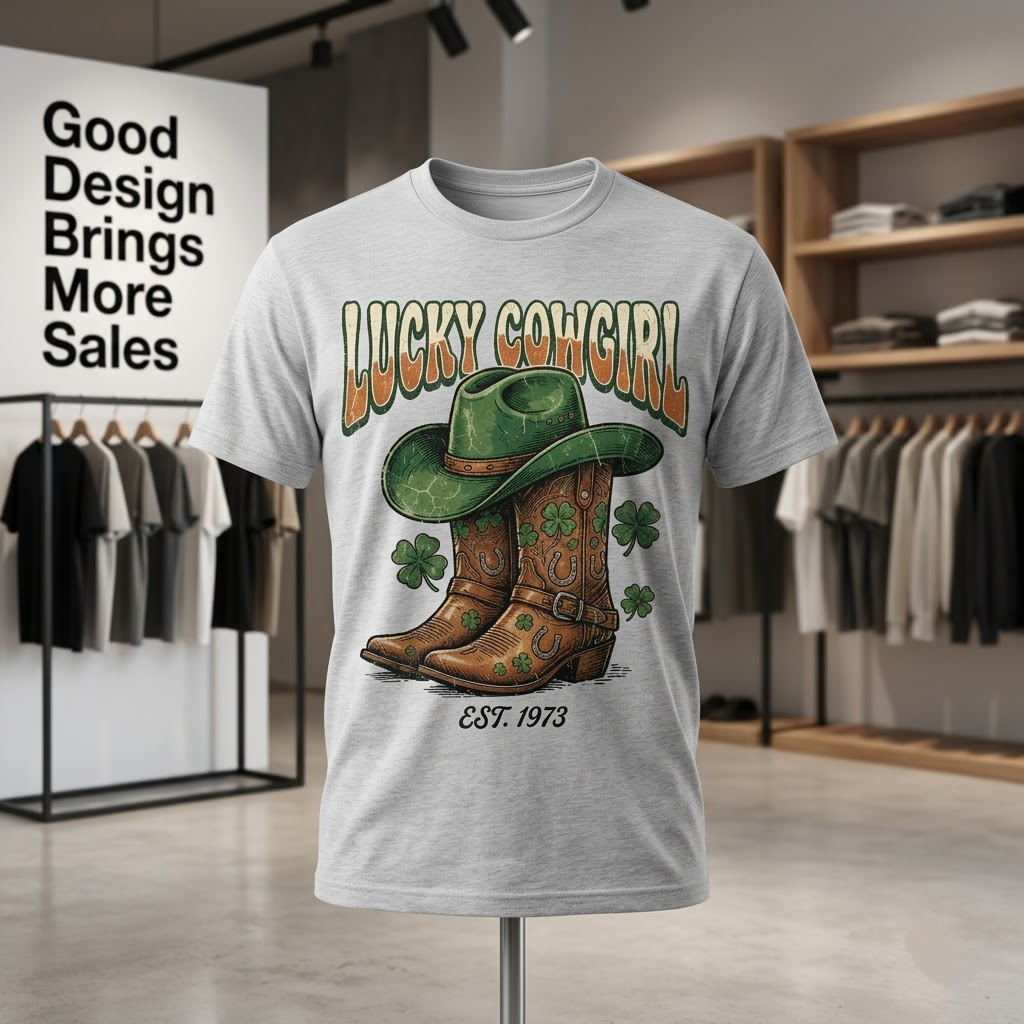 Lucky Cowgirl Retro Western St Patricks Day Gift (T-Shirt, Sweatshirt, Hoodie)