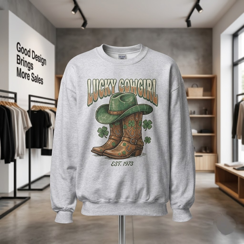 Lucky Cowgirl Retro Western St Patricks Day Gift (T-Shirt, Sweatshirt, Hoodie)