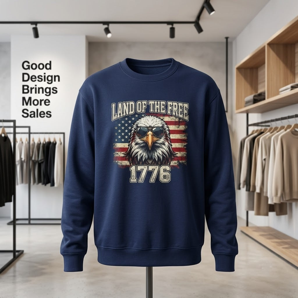 Land Of The Free 1776 Bald Eagle Patriotic Gift (T-Shirt, Sweatshirt, Hoodie)