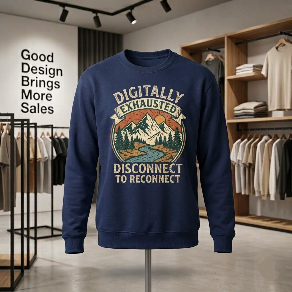 Digitally Exhausted Disconnect To Reconnect Nature Gift (T-Shirt, Sweatshirt, Hoodie)