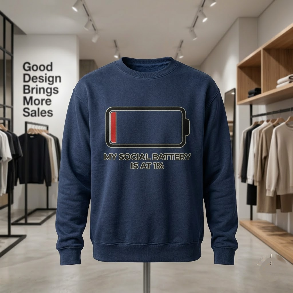 My Social Battery Is At 1% Funny Introvert Gift (T-Shirt, Sweatshirt, Hoodie)