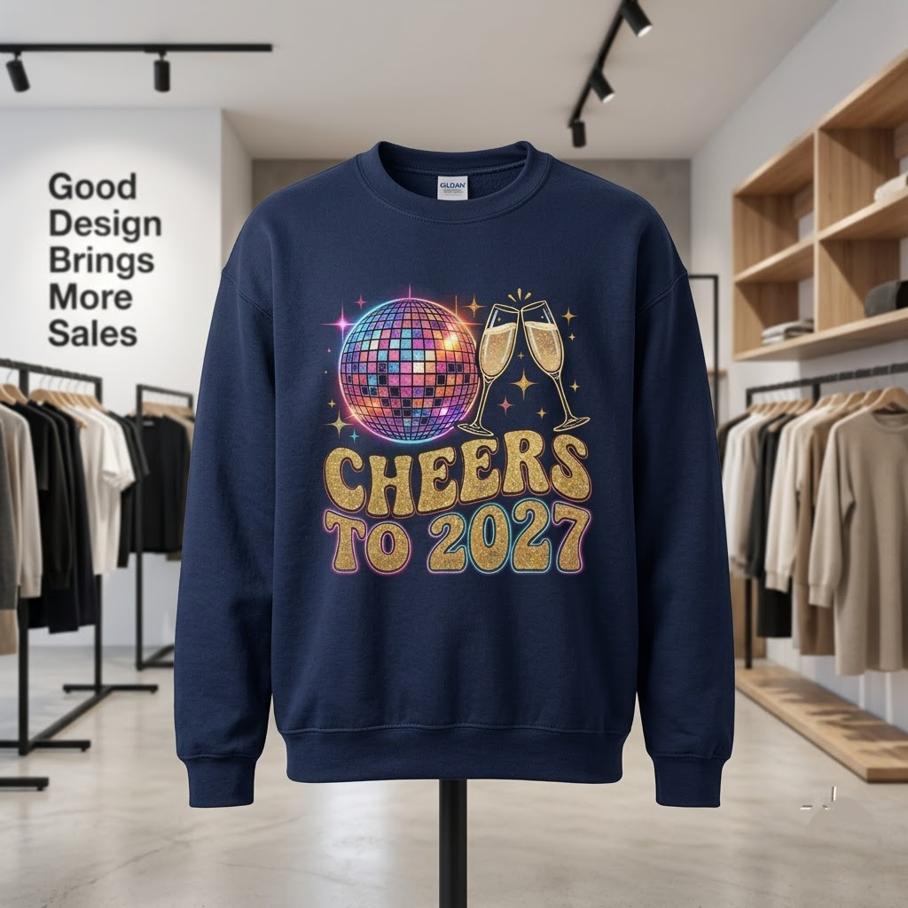 Cheers To 2027 Retro New Years Eve Party Gift (T-Shirt, Sweatshirt, Hoodie)