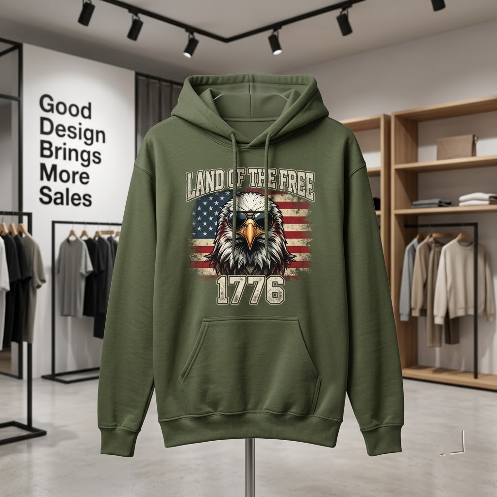 Land Of The Free 1776 Bald Eagle Patriotic Gift (T-Shirt, Sweatshirt, Hoodie)