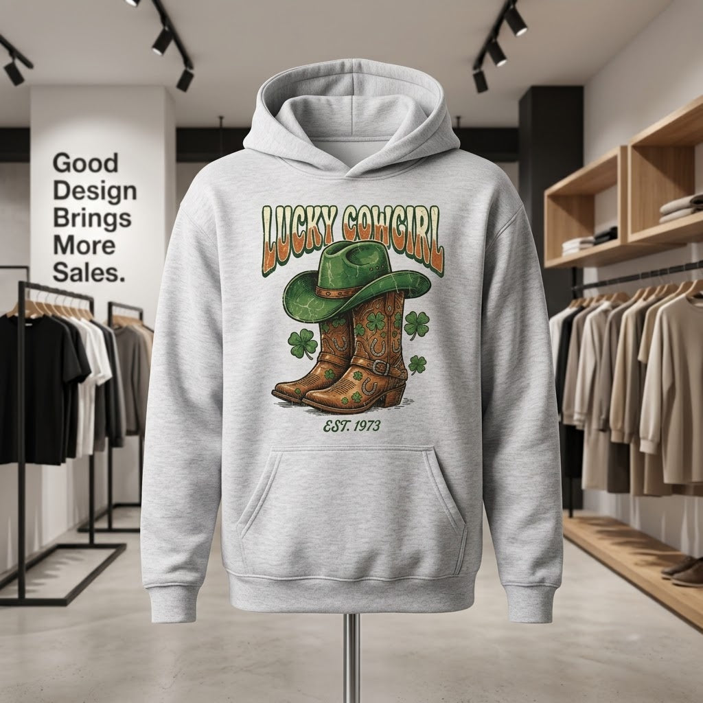 Lucky Cowgirl Retro Western St Patricks Day Gift (T-Shirt, Sweatshirt, Hoodie)