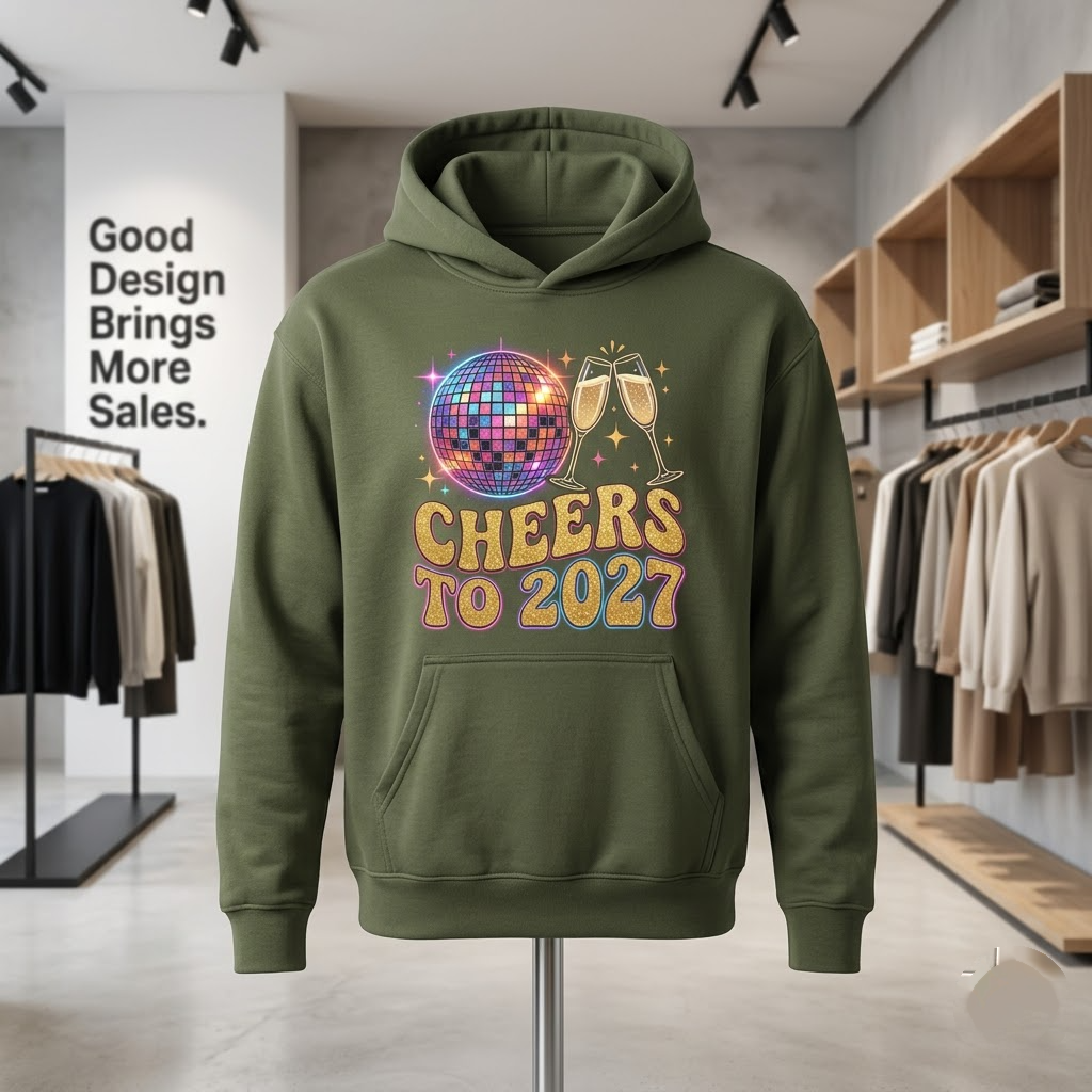 Cheers To 2027 Retro New Years Eve Party Gift (T-Shirt, Sweatshirt, Hoodie)