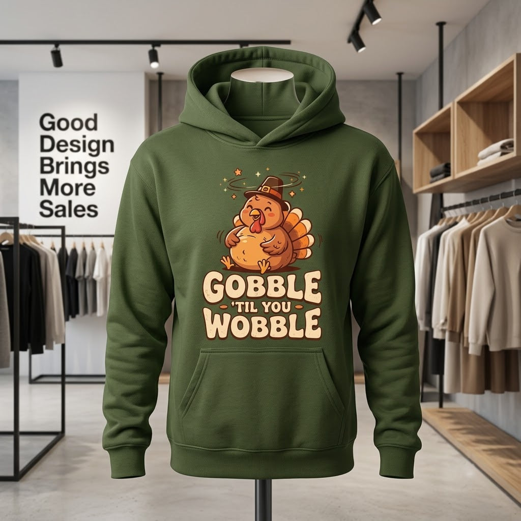 Gobble Til You Wobble Funny Thanksgiving Gift (T-Shirt, Sweatshirt, Hoodie)