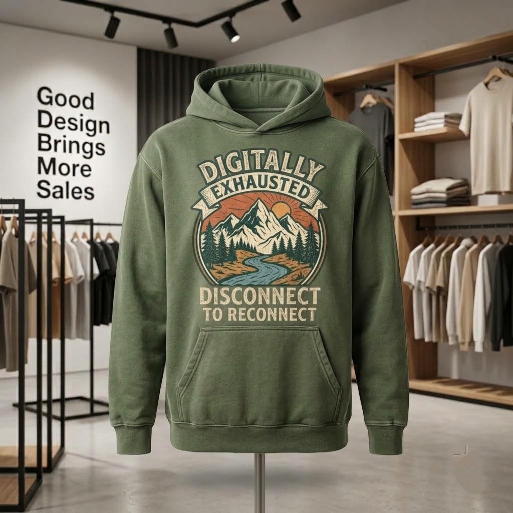 Digitally Exhausted Disconnect To Reconnect Nature Gift (T-Shirt, Sweatshirt, Hoodie)