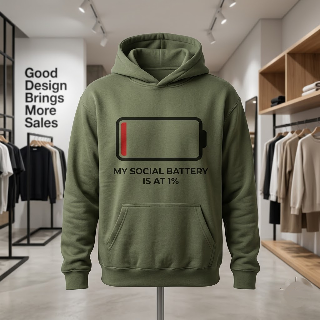 My Social Battery Is At 1% Funny Introvert Gift (T-Shirt, Sweatshirt, Hoodie)