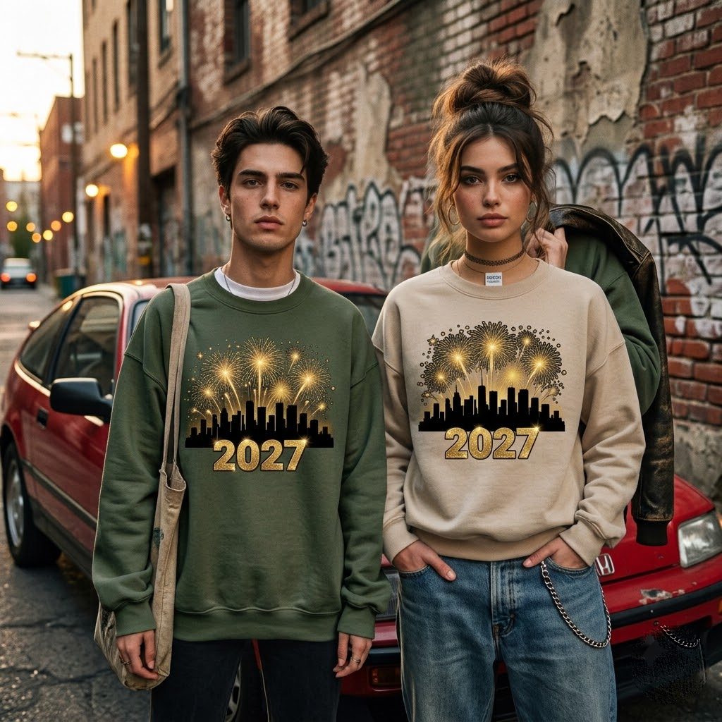 2027 City Skyline Fireworks New Years Eve Party Gift (T-Shirt, Sweatshirt, Hoodie)