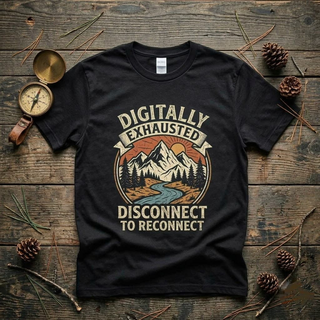 Digitally Exhausted Disconnect To Reconnect Nature Gift (T-Shirt, Sweatshirt, Hoodie)