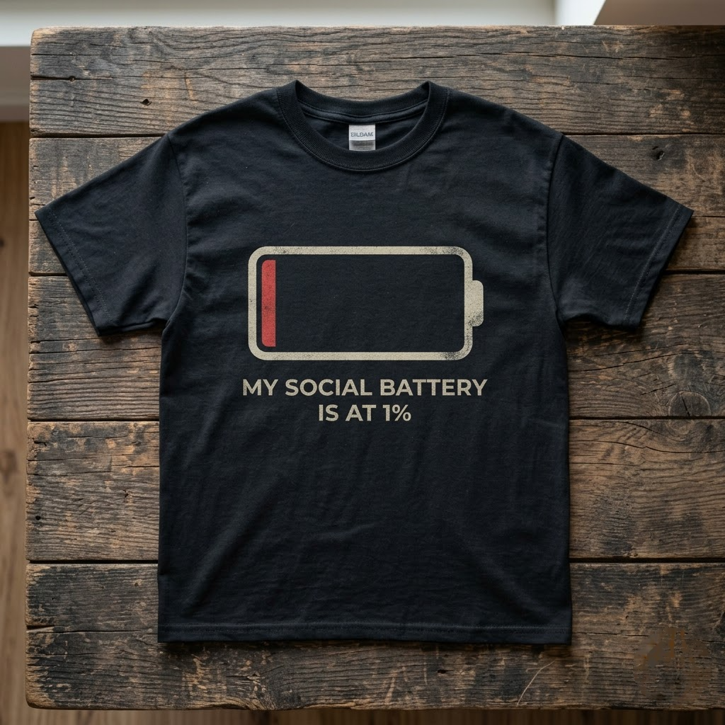 My Social Battery Is At 1% Funny Introvert Gift (T-Shirt, Sweatshirt, Hoodie)