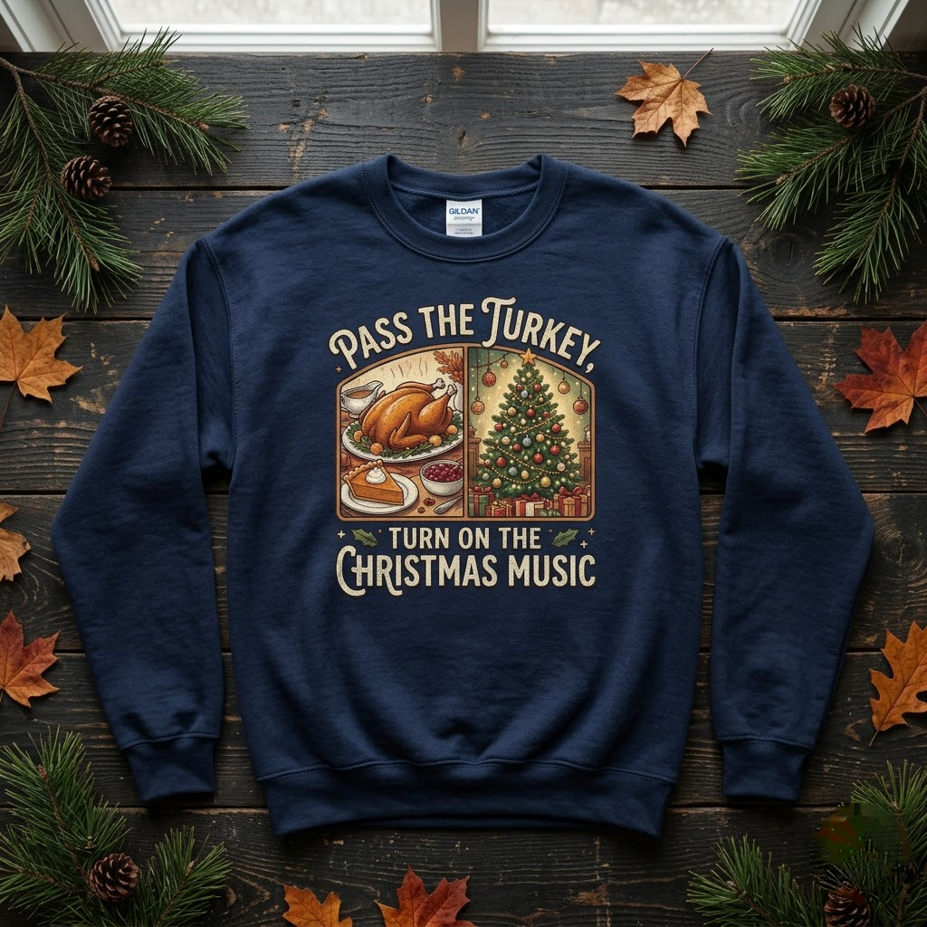 Pass The Turkey Turn On The Christmas Music Holiday Gift (T-Shirt, Sweatshirt, Hoodie)