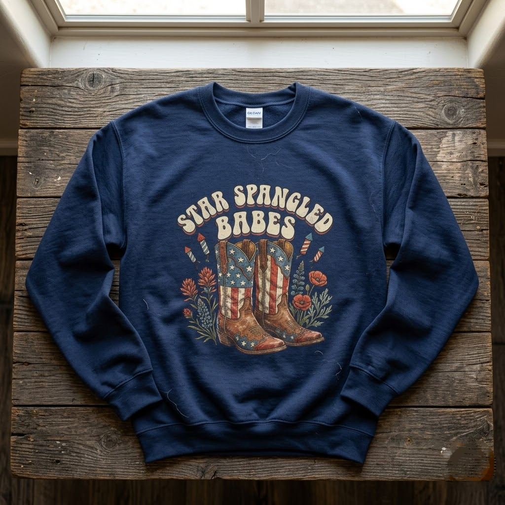 Star Spangled Babes Retro Western Patriotic Cowgirl Gift (T-Shirt, Sweatshirt, Hoodie)