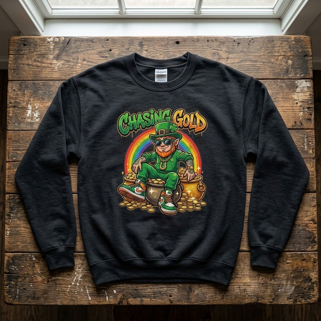 Chasing Gold Cool Leprechaun St Patricks Day Gift (T-Shirt, Sweatshirt, Hoodie)