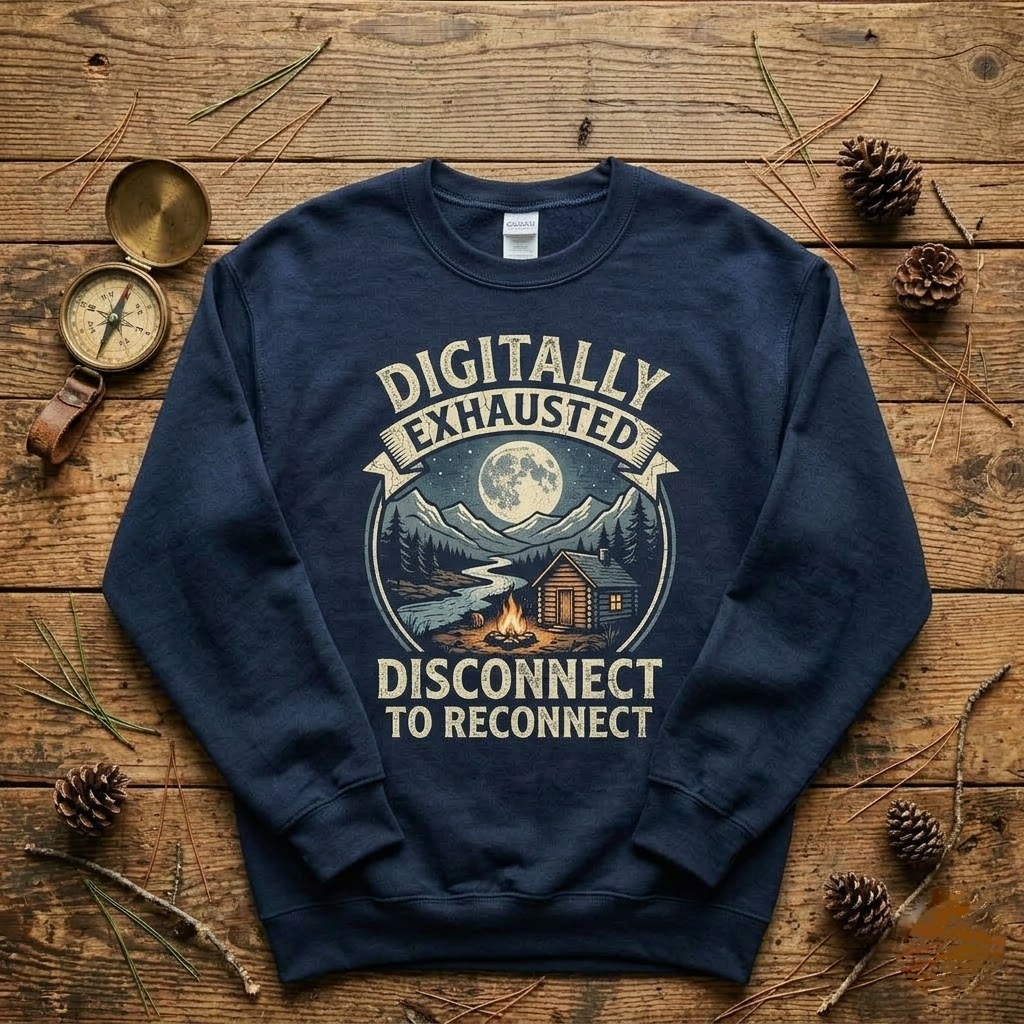 Digitally Exhausted Disconnect To Reconnect Nature Gift (T-Shirt, Sweatshirt, Hoodie)
