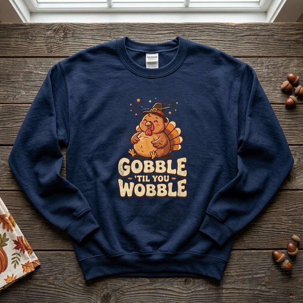 Gobble Til You Wobble Funny Thanksgiving Gift (T-Shirt, Sweatshirt, Hoodie)