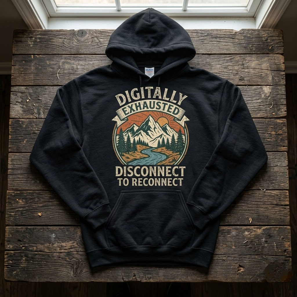 Digitally Exhausted Disconnect To Reconnect Nature Gift (T-Shirt, Sweatshirt, Hoodie)
