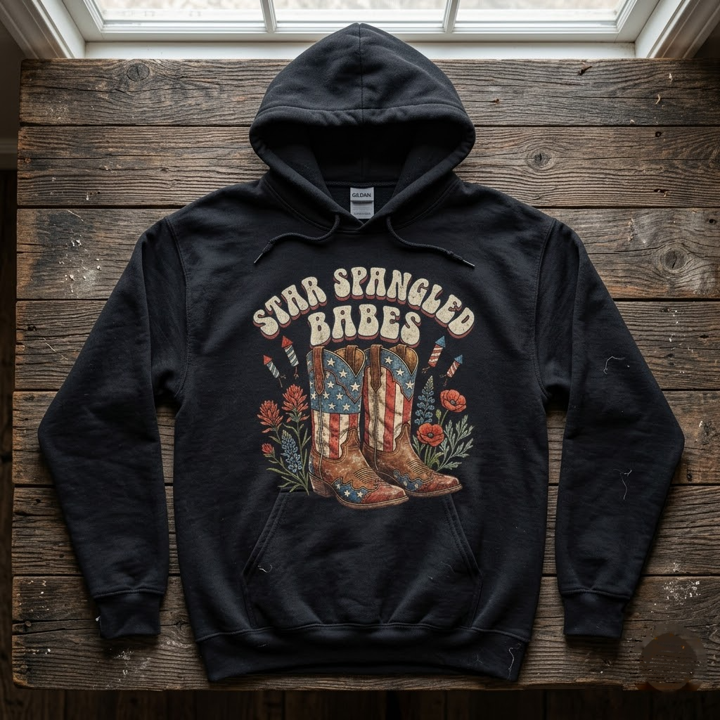 Star Spangled Babes Retro Western Patriotic Cowgirl Gift (T-Shirt, Sweatshirt, Hoodie)