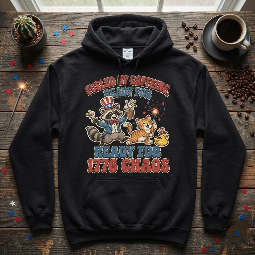 Fueled By Caffeine Ready For 1776 Chaos Funny 4th Of July Gift (T-Shirt, Sweatshirt, Hoodie)