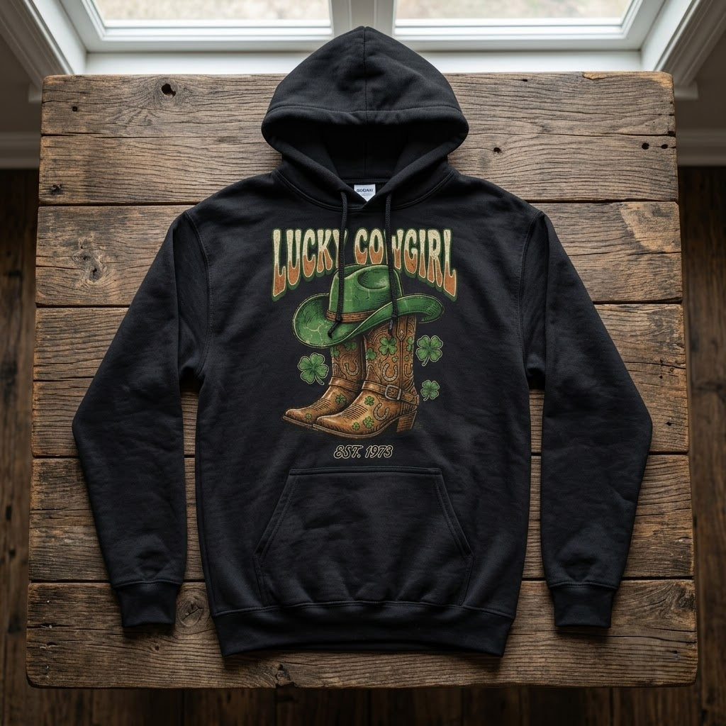 Lucky Cowgirl Retro Western St Patricks Day Gift (T-Shirt, Sweatshirt, Hoodie)