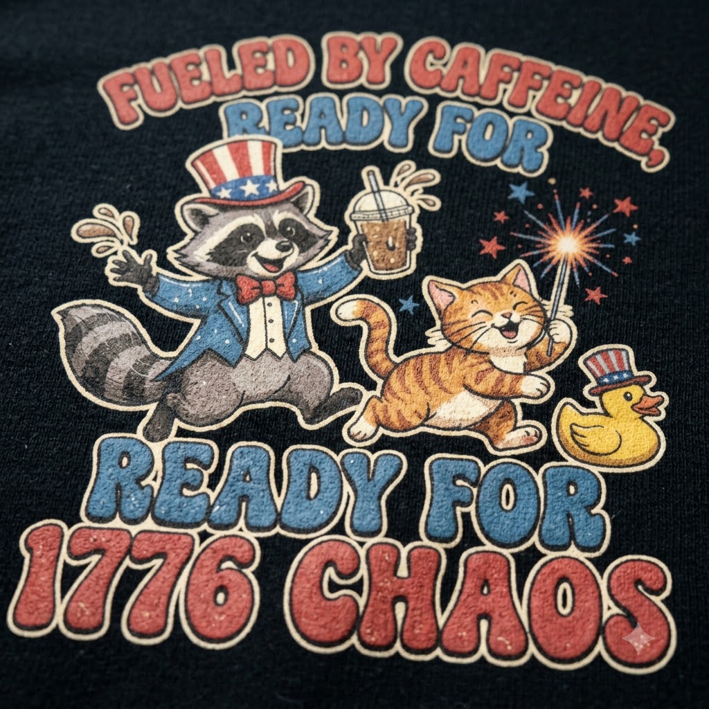 Fueled By Caffeine Ready For 1776 Chaos Funny 4th Of July Gift (T-Shirt, Sweatshirt, Hoodie)