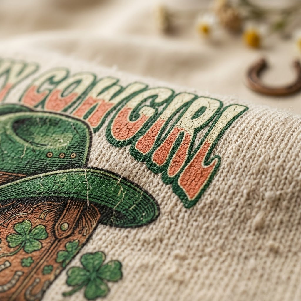 Lucky Cowgirl Retro Western St Patricks Day Gift (T-Shirt, Sweatshirt, Hoodie)
