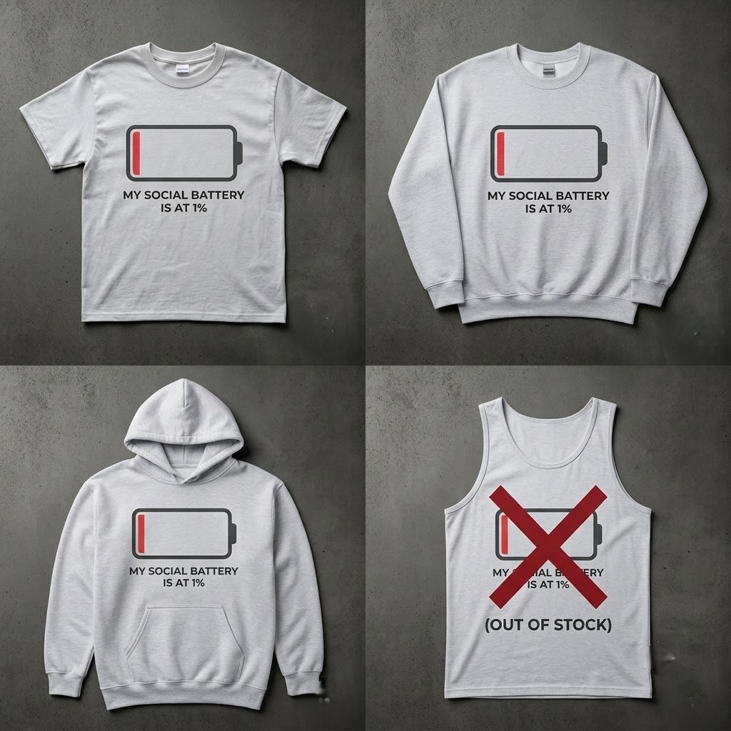 My Social Battery Is At 1% Funny Introvert Gift (T-Shirt, Sweatshirt, Hoodie)