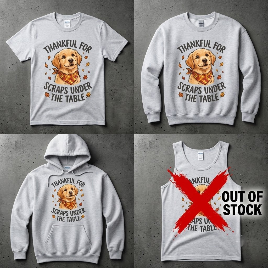 Thankful For Scraps Under The Table Funny Dog Thanksgiving Gift (T-Shirt, Sweatshirt, Hoodie)