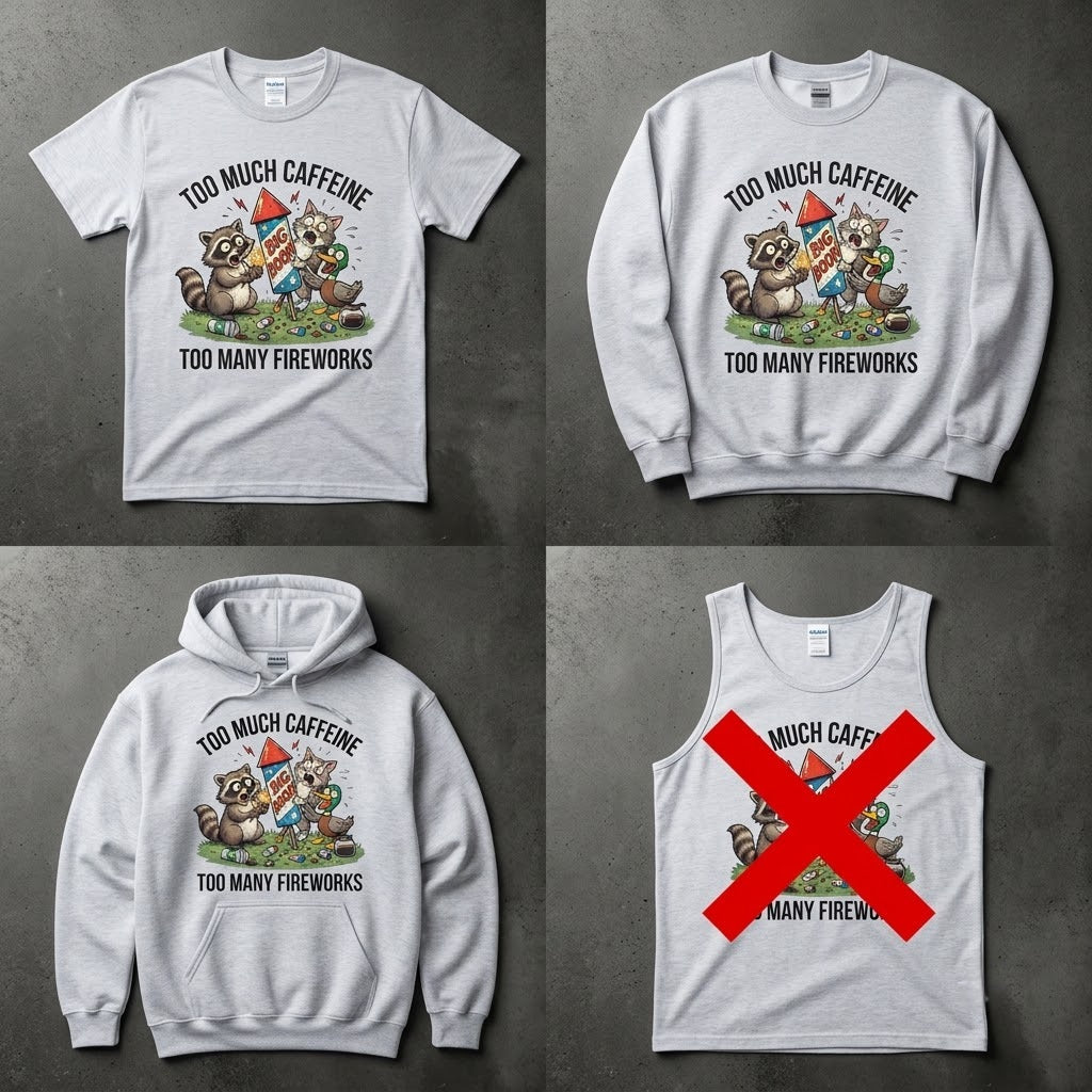 Too Much Caffeine Too Many Fireworks Funny Animal Gift (T-Shirt, Sweatshirt, Hoodie)