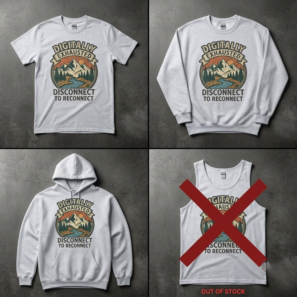 Digitally Exhausted Disconnect To Reconnect Nature Gift (T-Shirt, Sweatshirt, Hoodie)