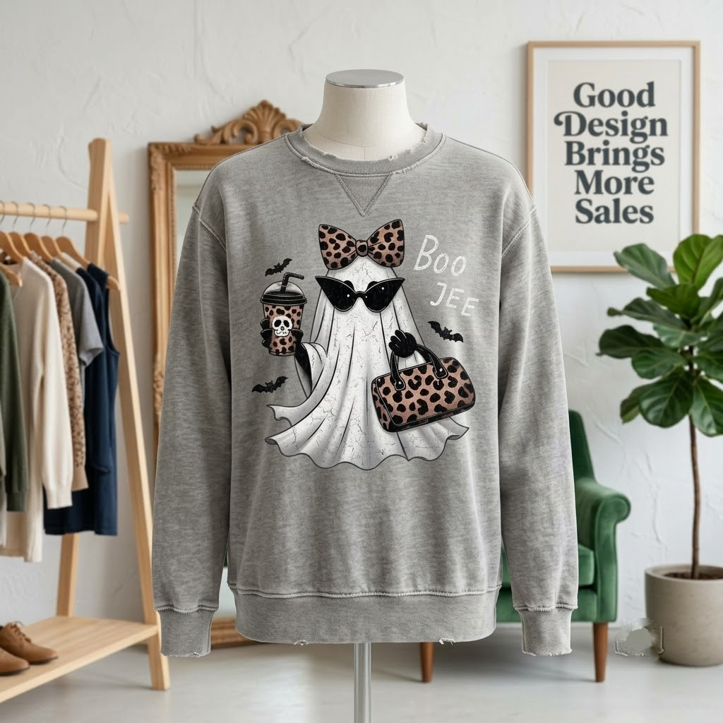 Boo Jee Ghost Shirt, Leopard Print Boujee Ghost Sweatshirt, Cute Spooky Babe Hoodie
