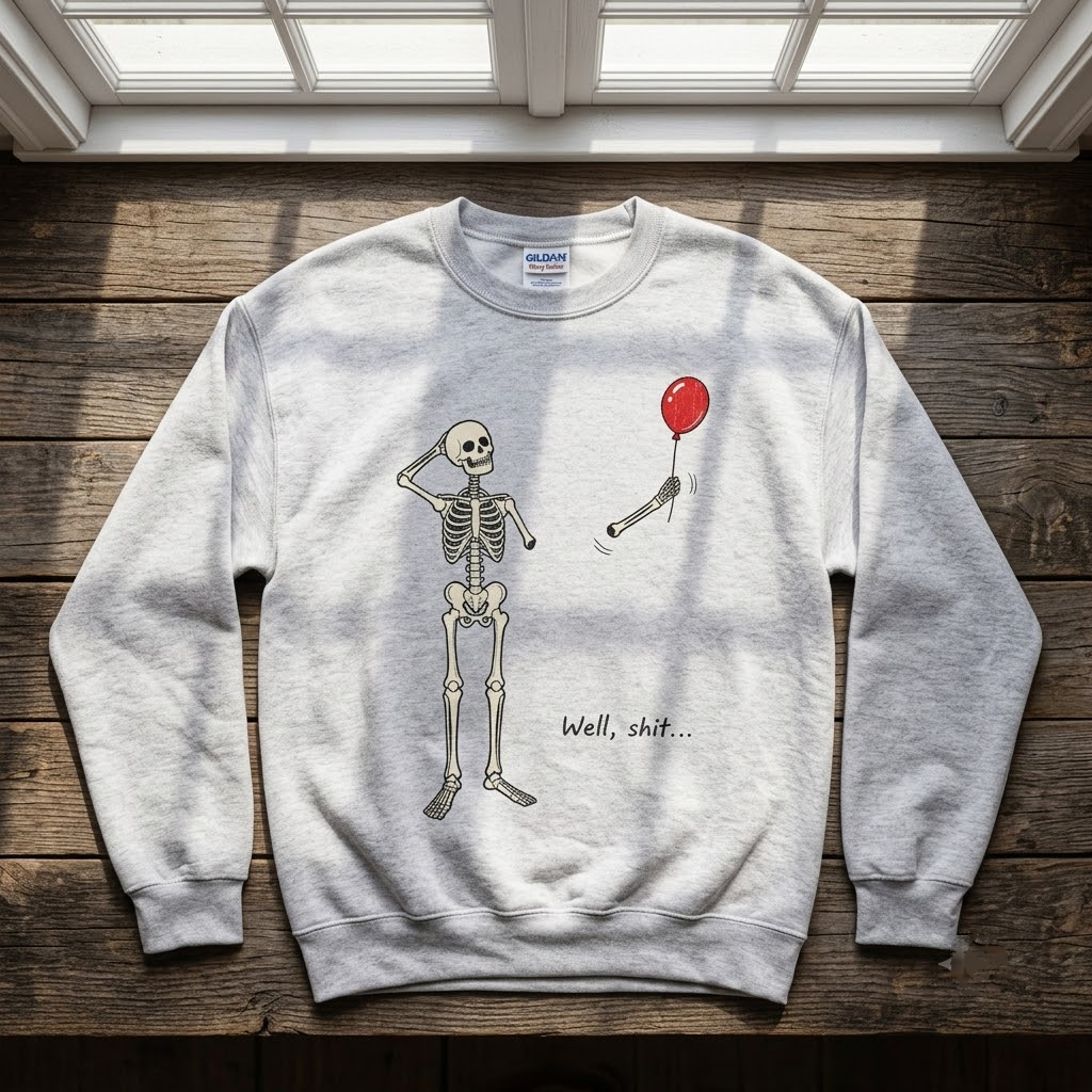 Well Shit Skeleton Shirt, Funny Skeleton Arm Balloon Sweatshirt, Sarcastic Dark Humor Hoodie