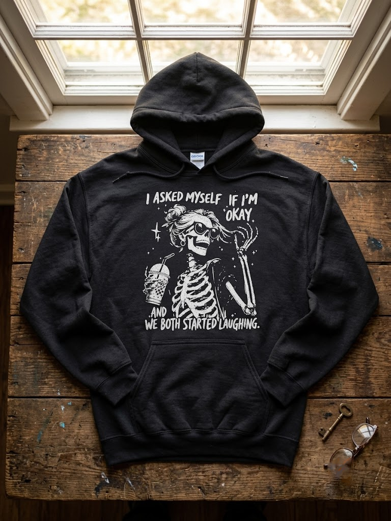 I Asked Myself If I'm Okay Shirt, Sarcastic Skeleton Sweatshirt, Funny Iced Coffee Hoodie