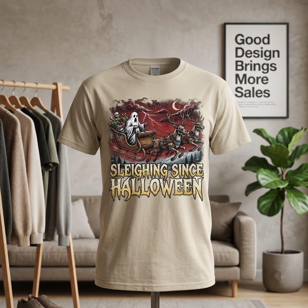Sleighing Since Halloween Undead Reindeer Hoodie - 90s Retro Bootleg Spooky Christmas Sweatshirt