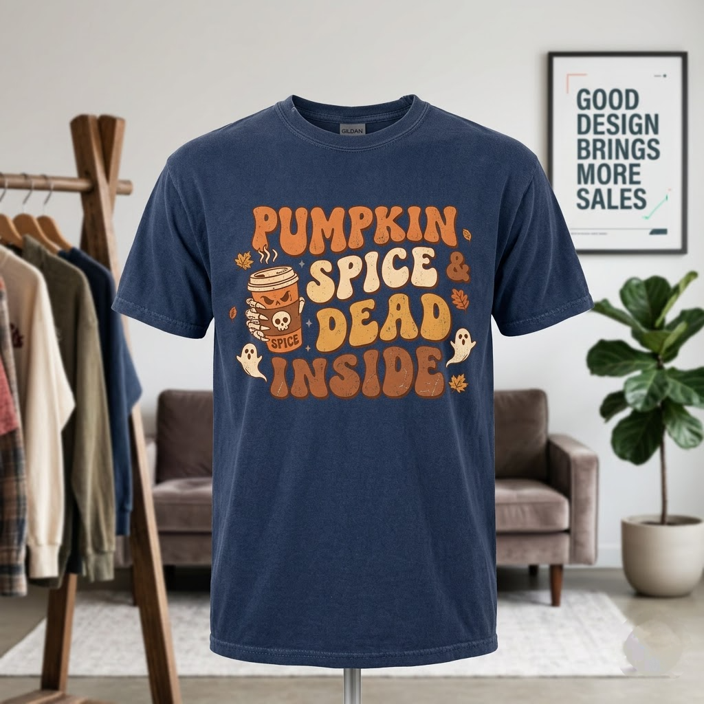 Pumpkin Spice And Dead Inside Halloween Hoodie - Retro Wavy Fall Coffee Lover Graphic Sweatshirt