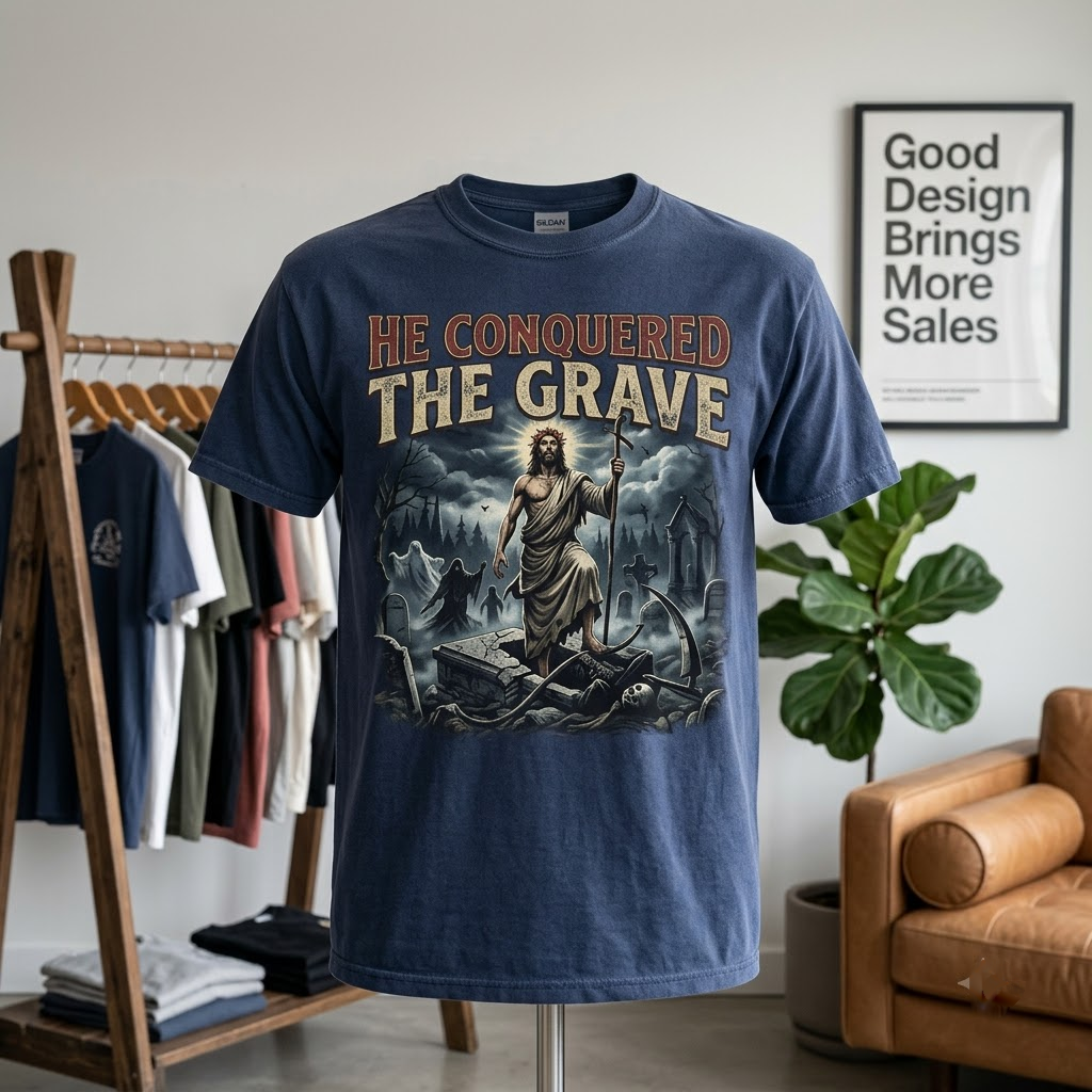 He Conquered The Grave Christian Halloween Hoodie - Vintage Gothic Jesus Vs Grim Reaper Horror Graphic Sweatshirt