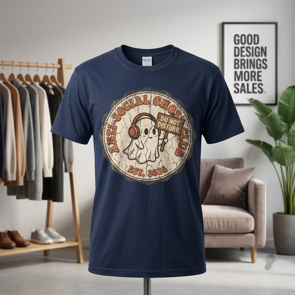 Anti-Social Ghost Club Halloween Hoodie - Retro 70s Introvert Homebody Spooky Graphic Sweatshirt