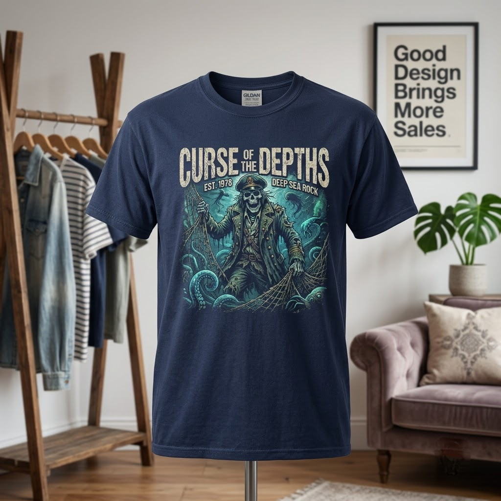 Curse Of The Depths Deep Sea Gothic Horror Halloween Hoodie - Skeletal Captain Retro Grit-Rock Sweatshirt