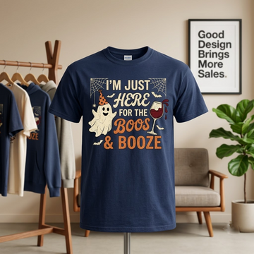 Here For The Boos And Booze Halloween Hoodie - Vintage Retro Wine Lover Party Graphic Sweatshirt