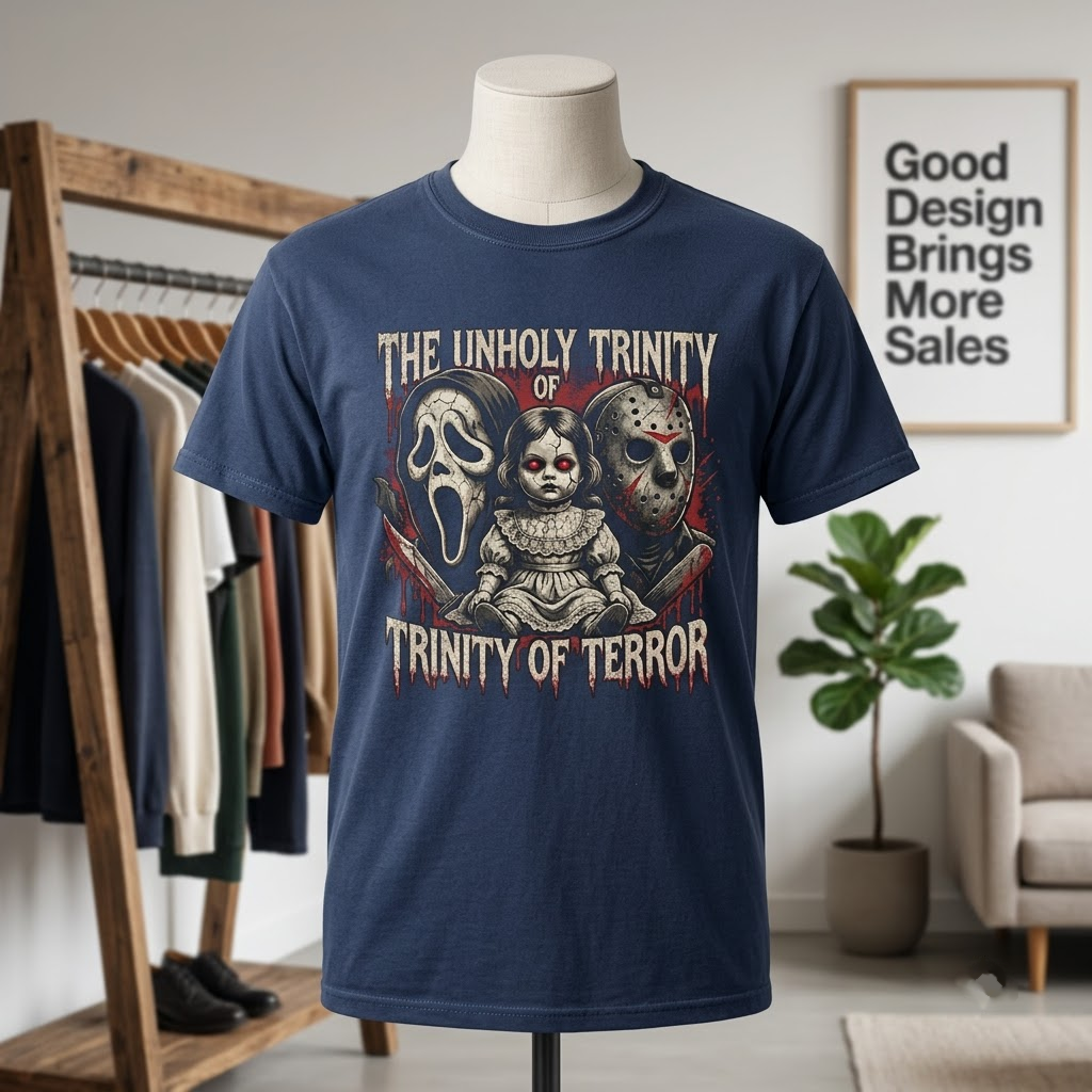 The Unholy Trinity Of Terror Ghostface Hockey Mask Haunted Doll Hoodie - 90s Retro Slasher Horror Graphic Sweatshirt