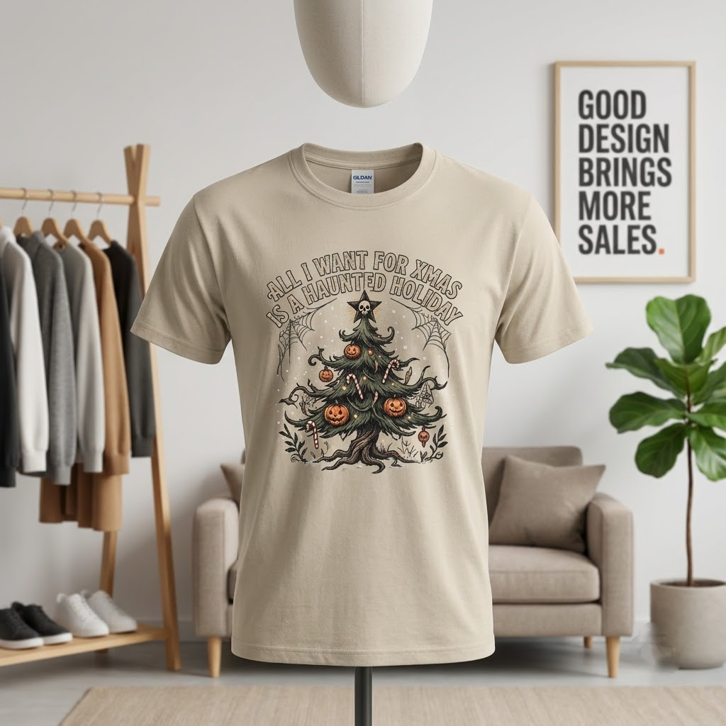 Haunted Holiday Tree Spooky Christmas Hoodie - Retro 70s Dark Gothic Christmas Graphic Sweatshirt