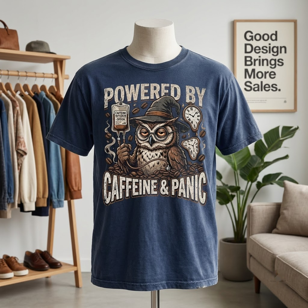 Powered By Caffeine And Panic Halloween Hoodie - Retro Night Owl Coffee Gothic Graphic Sweatshirt