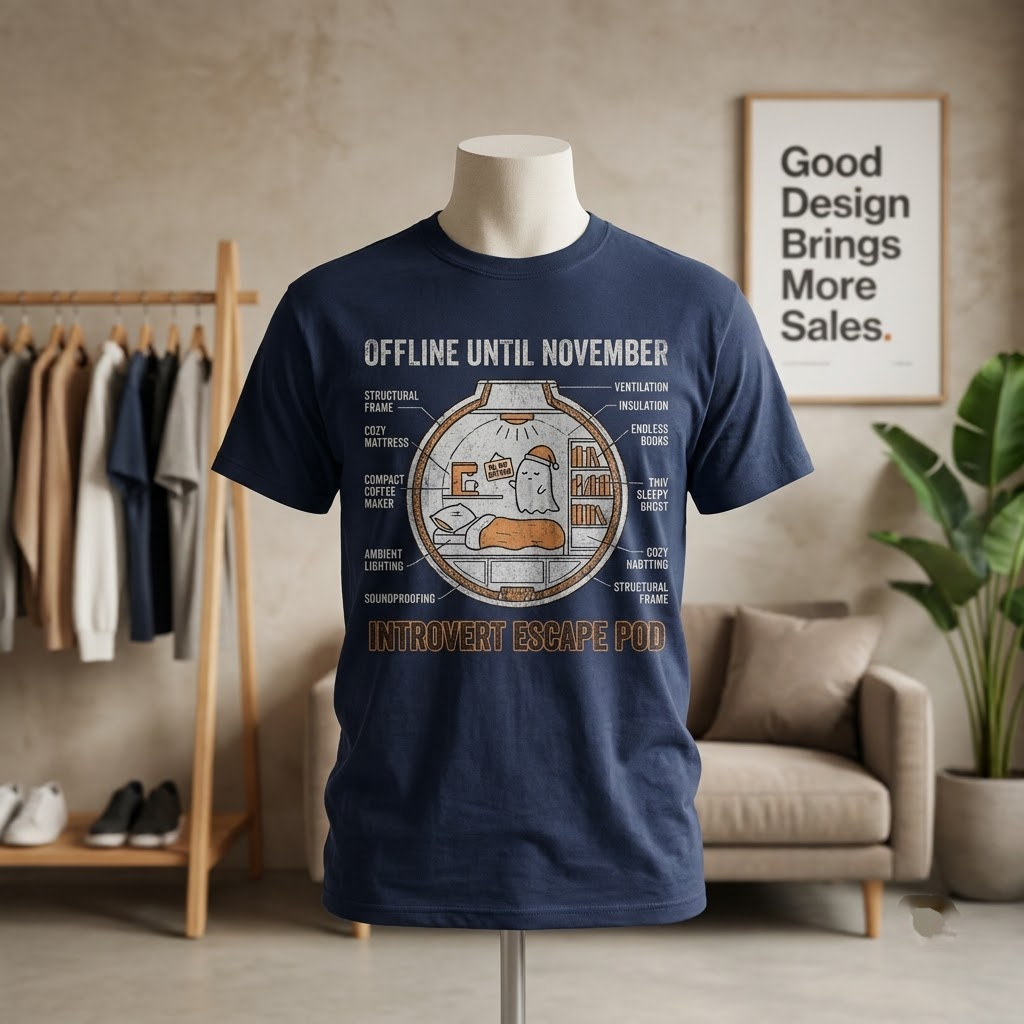 Offline Until November Introvert Escape Pod Hoodie - Retro 70s Blueprint Funny Spooky Sweatshirt