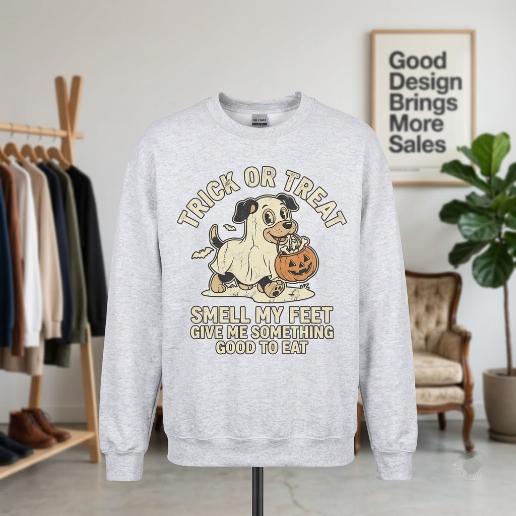 Trick Or Treat Give Me Bones Ghost Dog Halloween Hoodie - Vintage Rubber Hose Dog Mom Graphic Sweatshirt